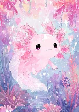 Pink Axolotl Watercolor Style