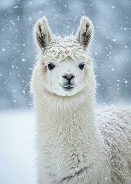 Llama in Snowfall Portrait