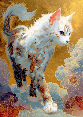 Ornate Cat in Golden Cloudscape