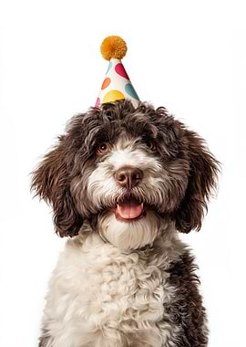 Barbet dog with Party Hat Portrait