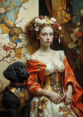 Renaissance Woman with Poodle Portrait
