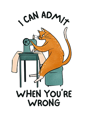 Cat Sewing Machine Funny Illustration