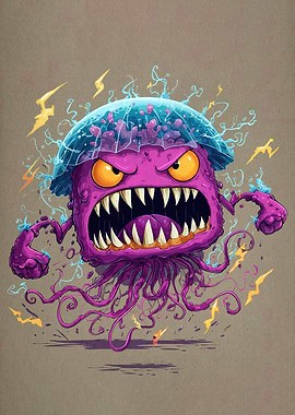 Angry Purple Monster Cartoon Illustration