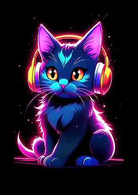 Neon Cat Headphones