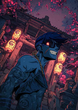 Blue Character in Japanese Setting