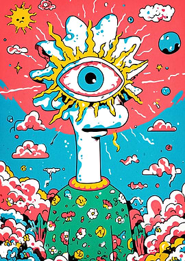 Surreal Floral Character with Eye Head