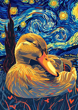 Duck in Starry Night Style