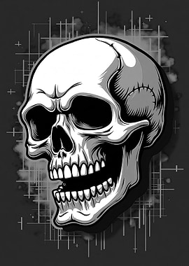 Monochrome Skull with Abstract Background