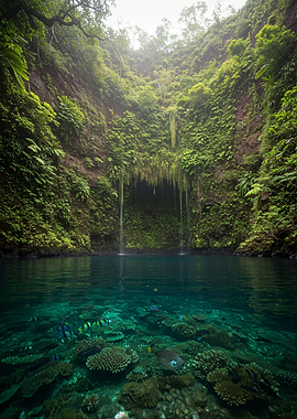 Tropical Cenote with Underwater