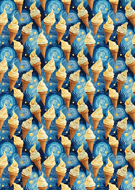 Ice Cream Cones Starry Night Pattern