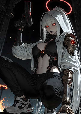 Cyberpunk Angel Warrior with Gun