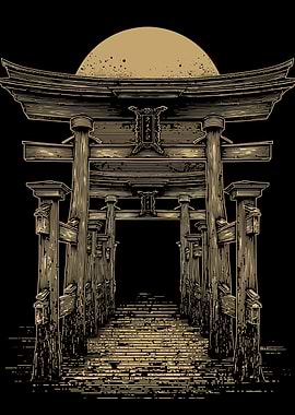 Japanese Torii Gate with Rising Sun