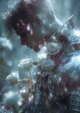 Knight in Armor with White Roses
