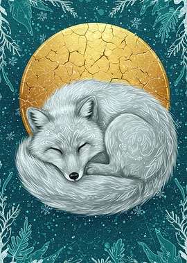 Sleeping Fox with Golden Moon