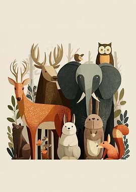 Stylized Forest Animals Illustration