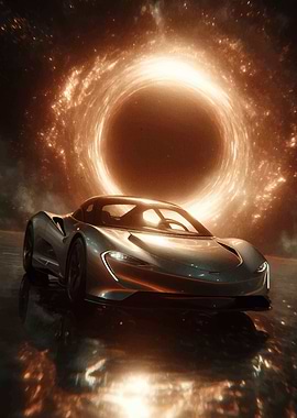 Silver Car with Black Hole Backdrop