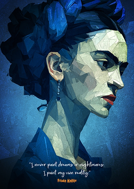 Frida Kahlo Portrait in Blue Tones