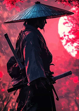 Samurai in Red Moonlight