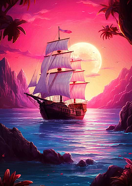 Pirate Ship at Sunset