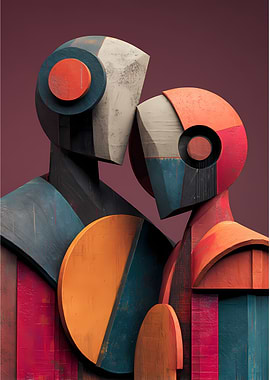 Abstract Geometric statue couple Figures in Love