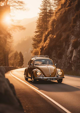 Vintage VW Beetle on Road
