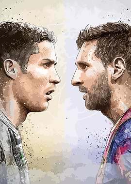 Ronaldo vs Messi Watercolor Portrait