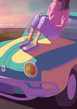 girl sitting on a vintage car