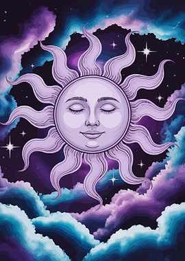 Celestial Sun Face in Cloudy Sky