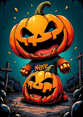 Halloween Pumpkin Character in Graveyard