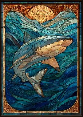 Stained Glass Shark Undersea