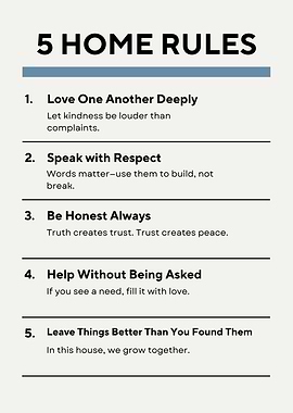 5 Home Rules Typography Print