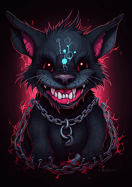 Creepy Black Cat with Chains