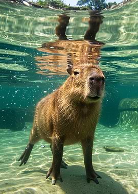 Capybara Swimming Underwater