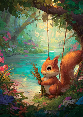 Squirrel on a Swing by the River