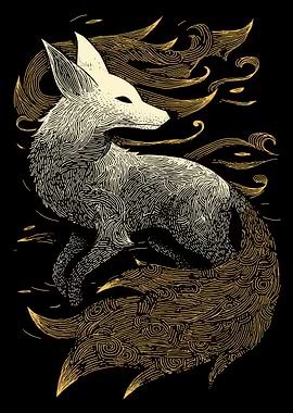 Fox Illustration with Golden Tail