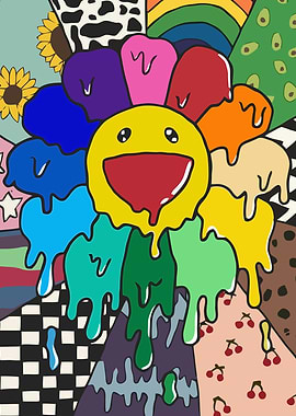 Melting Smiley Flower Colorful Background