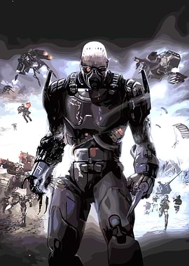 Futuristic Soldier in Battle Scene