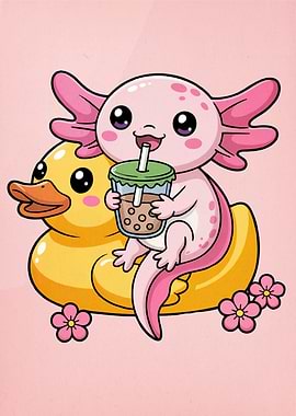 Axolotl on Duck with Bubble Tea