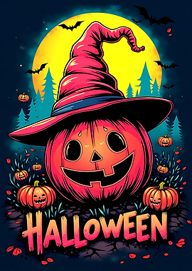 Halloween Pumpkin Witch Cartoon Illustration