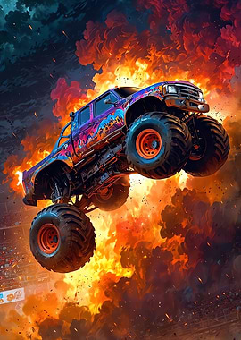 Monster Truck Jumping Through Fire
