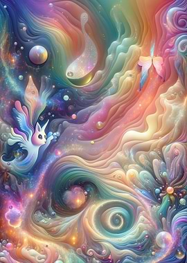 Dreamy Pastel Galaxy with Winged Creature