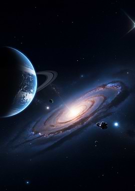 Space Scene with Planet and Galaxy