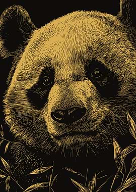 Panda Portrait in Gold and Black