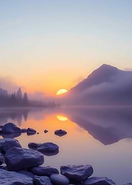 Serene Mountain Lake Sunrise Reflection