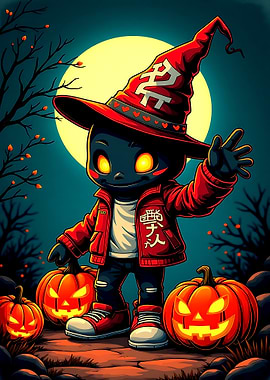 Halloween Cartoon Character with Pumpkins