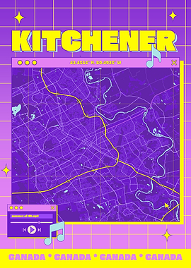 Kitchener Canada Map Retro Design