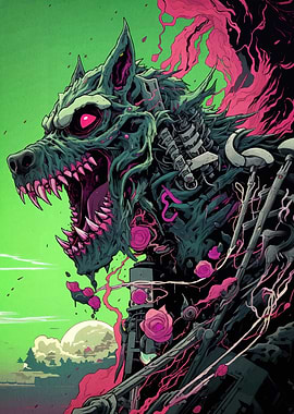 Cyberpunk Wolf Monster Roses