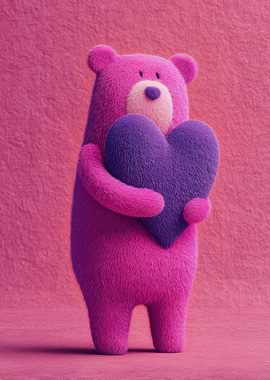 Pink Bear Holding Purple Heart
