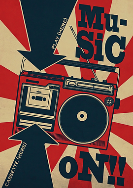 Retro Music On Boombox Poster