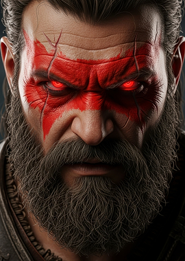 Fierce Warrior with Red Face Paint